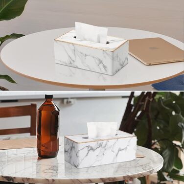 Коробка для серветок Rarapop з PU-шкіри, прямокутна, для комода, ванної кімнати, офісу (мраморний дизайн)