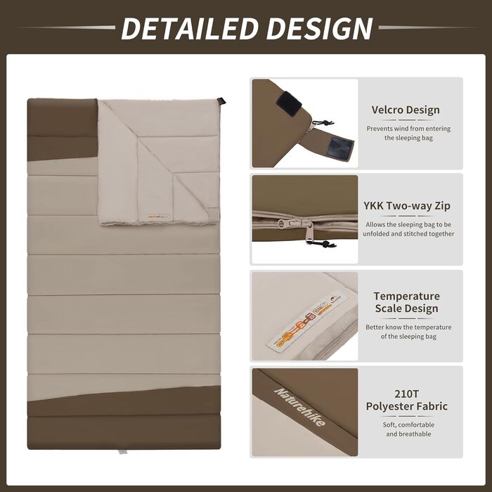 Спальний мішок Naturehike YC для 2 осіб, 3-4 сезони, теплий, для дорослих та дітей, для кемпінгу та подорожей