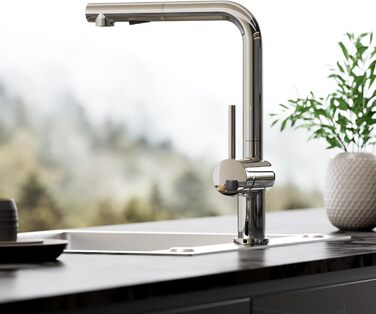 Кран кухонний CECIPA X203B чорний з висувною лійкою, 360° обертання, двома режимами струменя, з нержавіючої сталі