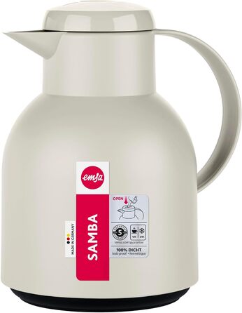 Термос Emsa Samba 1000 мл, Puder Grau (Порошковий сірий), ізоляція 12h/24h, Quick Press, герметичний