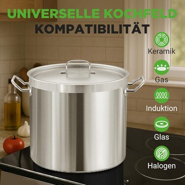 Нержавіюча каструля NutriChef 11.4 л з кришкою для індукційних плит | Підходить для дому та професійної кухні | Ідеальна для тушкування та приготування їжі