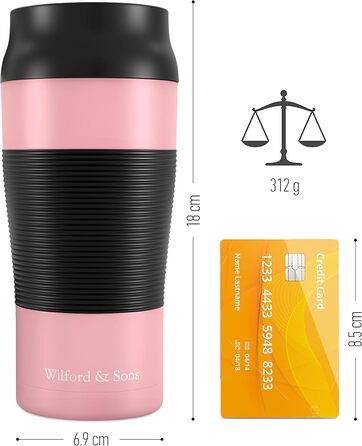 Термокружка для кави To-Go з нержавіючої сталі, 360 мл, рожева | Зберігає тепло 4 години, холод 8 годин | Без BPA, витікання неможливе