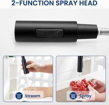 Змішувач кухонний CECIPA з витяжною лійкою, чорний, нержавіюча сталь, 360° обертання, 2 режими струменя