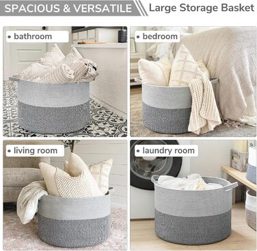 TIMEYARD XXL Large Laundry Basket, Storage Basket, Kids' Room Storage Basket, Kids' Laundry Basket, Basket for Blankets, Baby Toys, Woven Basket, 55x35cm, Grey