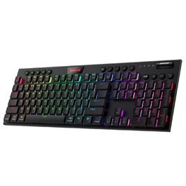 Redragon K618 Horus - Механічна ігрова клавіатура з RGB підсвічуванням, 3 режими підключення (BT/2.4GHz/кабель), плоскі клавіші, лінійні червоні перемикачі, медіа-керування