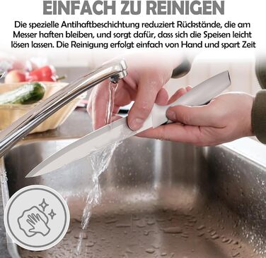 Набір кухонних ножів Homikit, нержавіюча сталь, 6 предметів, з захисним чохлом. Включає: кухарський ніж, ніж для м'яса, ніж для хліба, універсальний ніж, ніж для очищення овочів, сатокі. Антипригарне покриття, Khaki