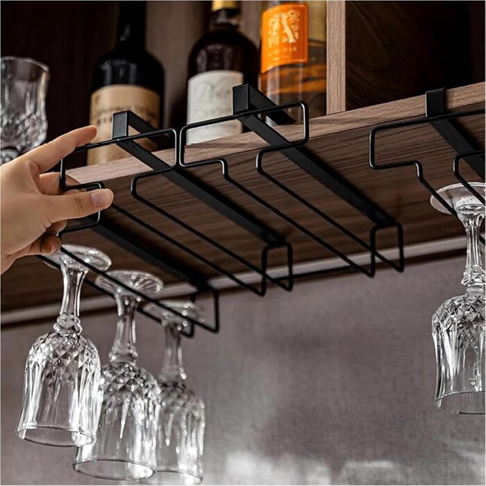 Підвісна тримач для келихів Bitcoraje (2 шт.), стійка для келихів, полиця для келихів без свердління, чорний - для кухні, бару, ресторану