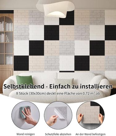 Акустичні панелі самоклеючі для звукоізоляції стін, 30x30x0.9 см, набір 8 шт, чорні — для студії звукозапису, геймерської кімнати та офісу