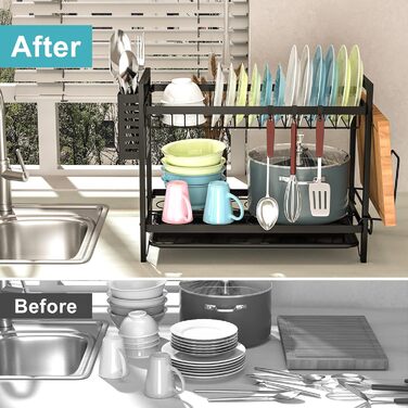 Dish Drying Rack, Dish Basket, Dish Drying Rack for Dishes, Dish Drying Stand, Dish Drying Rack for Countertop Sink Organizer (White) (Two-Tier)