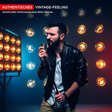 Мікрофон Pyle Динамічний Ретро-стиль, для вокалу та запису, з XLR-кабелем 4.88м, сумісний зі стандартним кріпленням, чорний