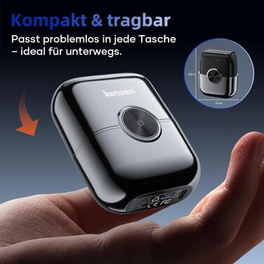 Електробритва чоловіча Kensen Mini Foil Shaver з USB-C зарядкою, водонепроникна, для сухого гоління бороди та обличчя, срібляста