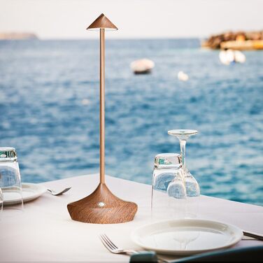 Світлодіодні акумуляторні настільні лампи Hapfish 2 шт, бездротові, диммуються, алюмінієві, водонепроникні, для дому, саду, ресторану (коричневі, дерев'яний колір)