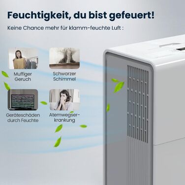 Newentor Вологопоглинач повітря 25л/24г, для приміщень 215м³/80м² - Тиха робота, Економний чіп, Зручне керування, 10 років гарантії, з 1м шлангом та знімним фільтром, таймер