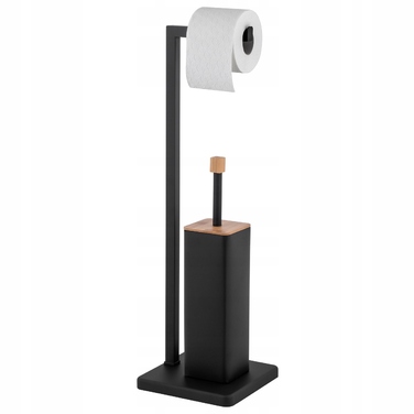 Тримач для йоржика Yoka Home, металевий, чорний матовий, з тримачем для туалетного паперу
