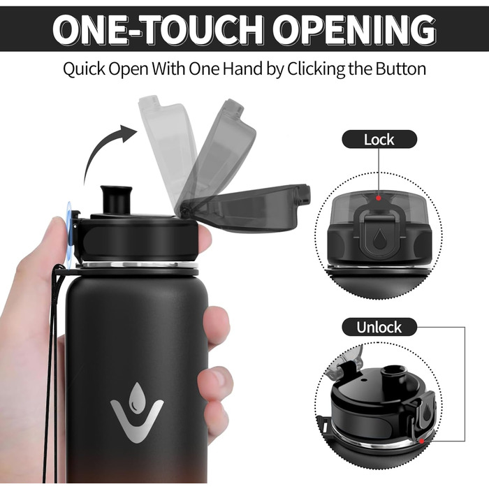 Термопляшка Vikaster 500 мл, нержавіюча сталь, без BPA, для спорту, подорожей та фітнесу (чорний & винно-червоний)