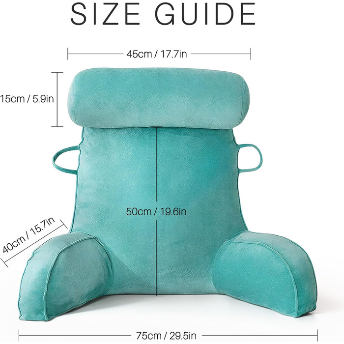 Подушка для читання з велюру, подушка для сидіння в ліжку для дорослих, спинка для ліжка з круглою подушкою, подушка для відпочинку в ліжку з підтримкою спини та рук, кишеню та знімний чохол (Синій / Зелений)