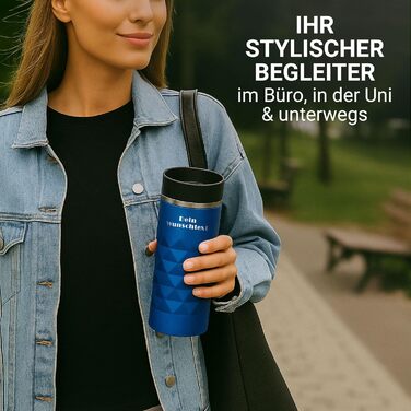 Термокружка Elasto з нержавіючої сталі, 450 мл, з індивідуальною гравіюванням, блакитна. Зручна для кави 'to go', 100% захист від протікання та термоізоляція.