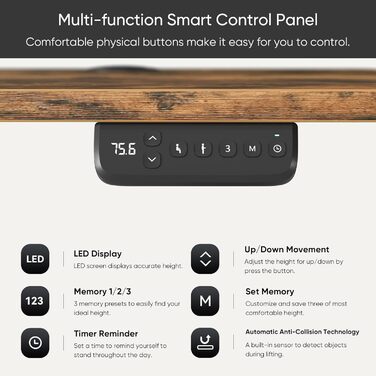 VOSATRON Electric Height Adjustable Desk 160x60cm with Memory Control & Anti-Collision Technology - Standing Desk with Wheels, Joiner Board, Black Frame/Black Tabletop