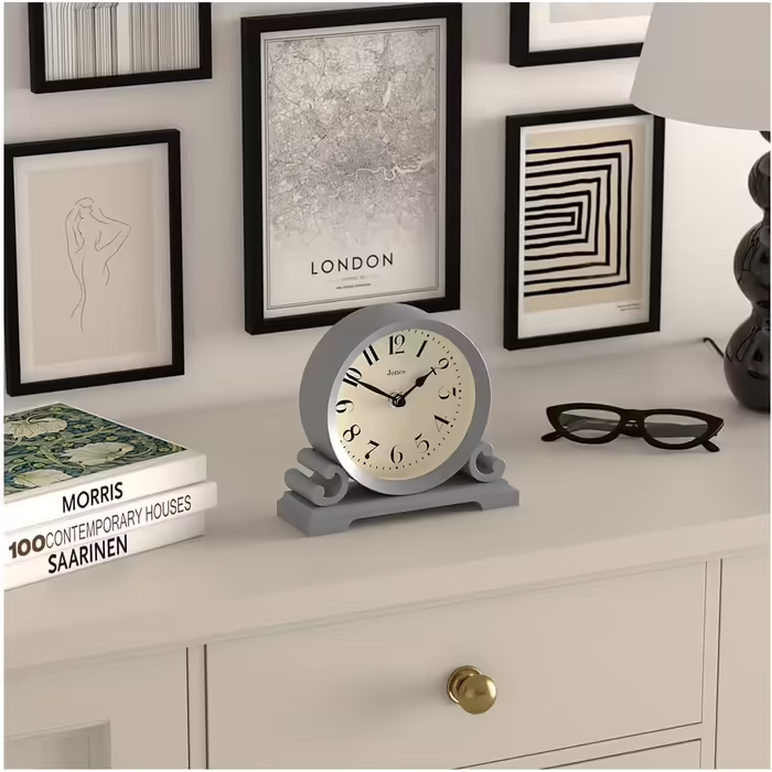 JONES CLOCKS® Saloon Table Clock | Traditional Double Scroll Design | Green | Contemporary Classic Style for Desk, Table, Shelf, or Nightstand (Navy)
