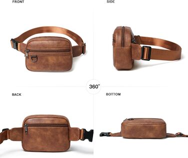 Жіноча та чоловіча поясна сумка, 2 л, веганська шкіра, коричнева, 8 дюймів, для подорожей, хайкінгу, бігу