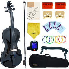 Скрипка Crafteem 1/4 для початківців, дітей та дорослих, чорна, ручне виготовлення, з 5 кольоровими гриф-стрічками