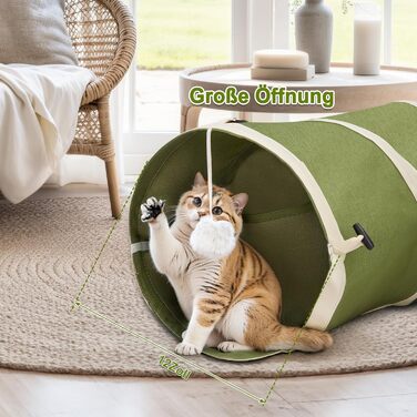 Cat Tunnel Toy, Collapsible Cat Tunnel for Indoor Cats, Interactive Peek-a-Boo Hole, Pet Tunnel with Cat Wand Toy (Cactus Shape, XXL (30cm*150cm))