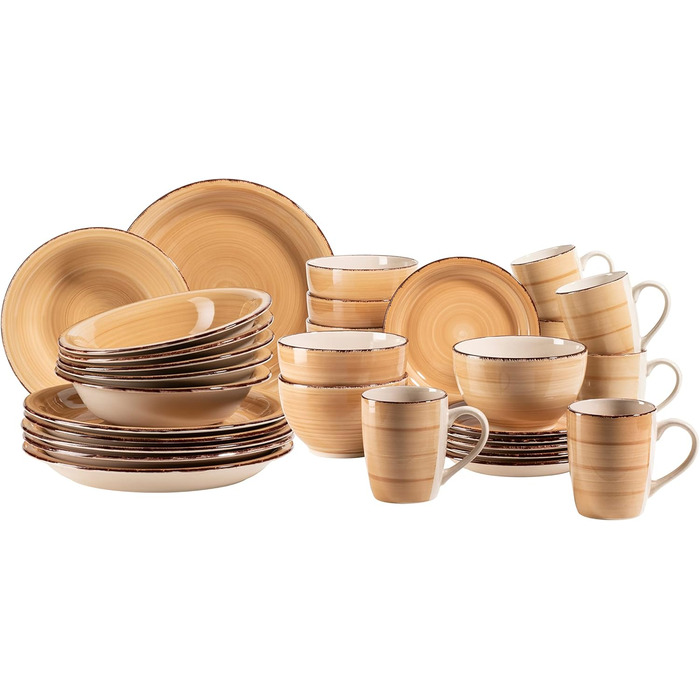 MÄSER 931616 Bel Tempo II 30-piece Vintage Dinnerware Set for 6, hand-painted ceramic combination service in green, stoneware