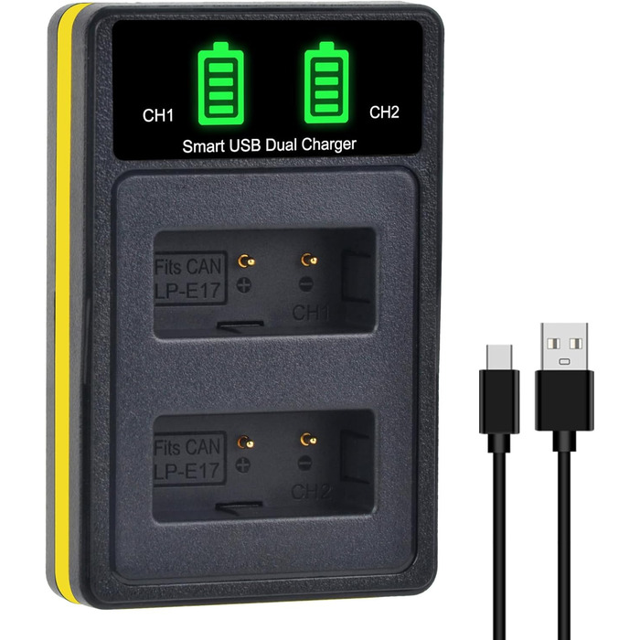 Акумулятор DuraPro 2X 1040mAh LP-E17 для Canon EOS M3, M5, M6, Rebel SL2, T6i, T6s, T7i, 200D, 250D, 750D, 760D, 800D, 8000D, RP та USB-зарядний пристрій Type-C з LED-індикатором