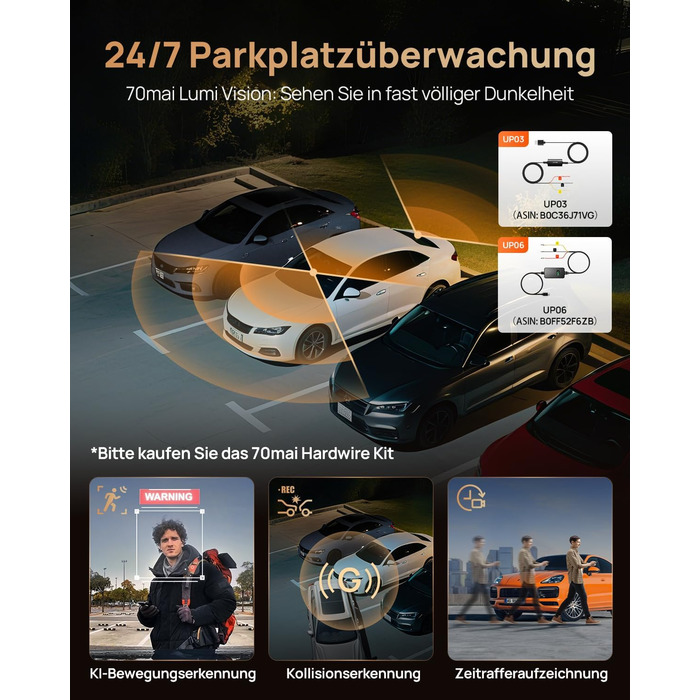 3-канальний автомобільний відеореєстратор 70mai T800E 4K (Передня, Задня, Салонна камери), HDR, ІЧ нічний режим, 24ГД нагляд, GPS, WiFi 6, Суперконденсатор, 64GB SD карта