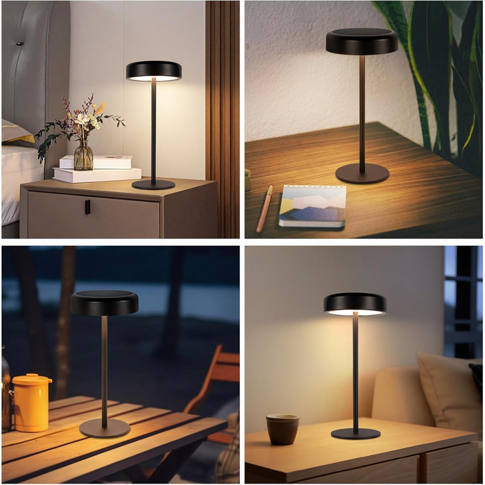 Настільна лампа на сонячній батареї з акумулятором LED, 2 шт, чорна. Бездротова, з димером, USB зарядка, IP44 для дому та вулиці