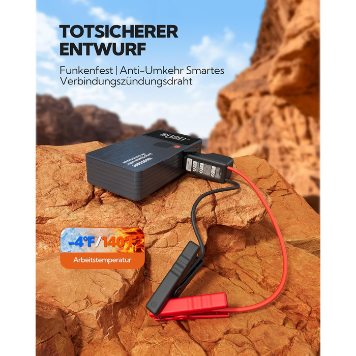 Powerbank Starthilfe JC8-12000mAh: Powerbank для авто з компресором, 12000mAh, LED-лампа, USB-C, ресeт-комплект