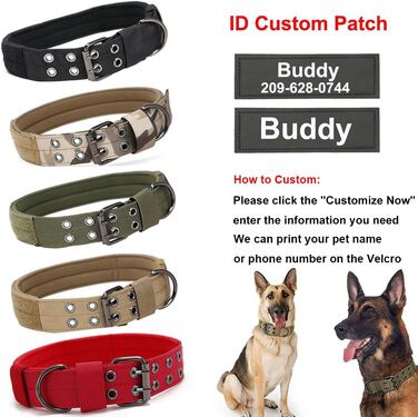 Тактичне нашийник для собак середніх та великих порід, персоналізований з іменем та номером телефону (Style C)