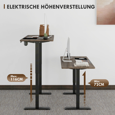 Vinsetto Electric Standing Desk Frame with Motor, Computer Desk, Height Adjustable, Standing Desk, Natural+Black, 140x70x72-116cm | Aosom