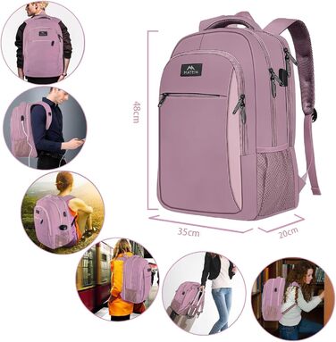 Рюкзак для ноутбука MATEIN, 17.3 дюйми, жіночий, з USB-портом, антикрадійний, для роботи, подорожей, навчання, подарунок, фіолетовий