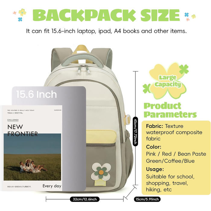 Шкільний рюкзак для дівчаток-підлітків 2025, для школи/гімназії, водонепроникний, для ноутбука 15.6