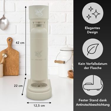 Luckymoose Infinity: Газована вода з 2 пляшками з нержавіючої сталі 1.25л - домашній сифон для газування води, сумісний з CO₂ балонами 60л (колір: пісок)