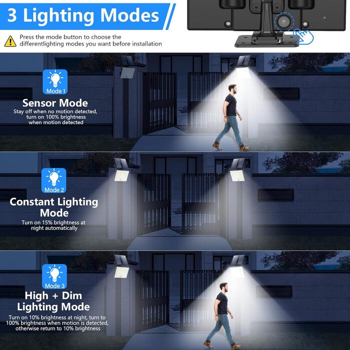 Solar Lights for Outdoors, Solar Light with Motion Sensor, 113 LED Solar Spotlight IP65 Waterproof Solar Split Wall Light with 5m Cable for Garage, Garden, Yard, Steps, Doorways, Lawn - 2 Pack