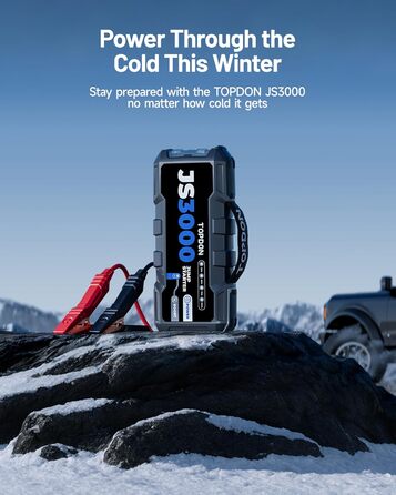 TOPDON JS3000 Powerbank для запуску двигуна: автостартер, бустер для акумулятора до 9л бензину/7л дизеля, 24000mAh, 3000A, LED, EVA-сумка