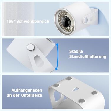 Тихий настільний вентилятор з цифровим дисплеєм, 100-рівневе регулювання & 135° нахил - ідеальний для офісу, спальні, кухні, дому та відпочинку на природі - білий