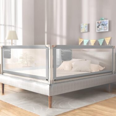YIKANWEN Retractable Baby Bed Rail Guard - 200cm, Solid Wood Compatible, for Kids 0-10 Years