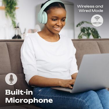 PowerLocus P7 Bluetooth навушники Over-Ear, складані, бездротові з басами, Hi-Fi стерео, з функцією гучного зв'язку, USB-C зарядка та тривалий час роботи для iPhone/PC/TV (М'ятний колір)