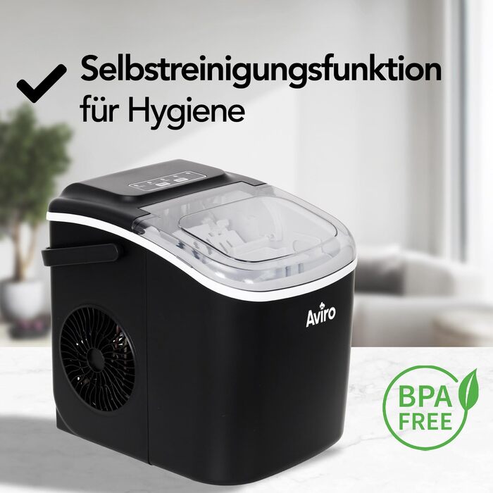 1.3L Countertop Ice Maker - Self-Cleaning - 12kg/24lbs - Makes 9 Cubes Every 6 Minutes - Black