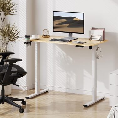Електричний стіл Sanodesk з регулюванням висоти, 120x60 см, білий, з пам'яттю налаштувань, Ahorn+білий