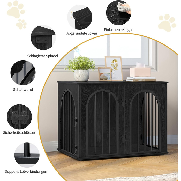 Клітка для собак Hzuaneri, 80 см, 3 двері, сучасний дизайн, чорний колір, для дому, міцна, 80 x 56 x 61 см, DFC85101B