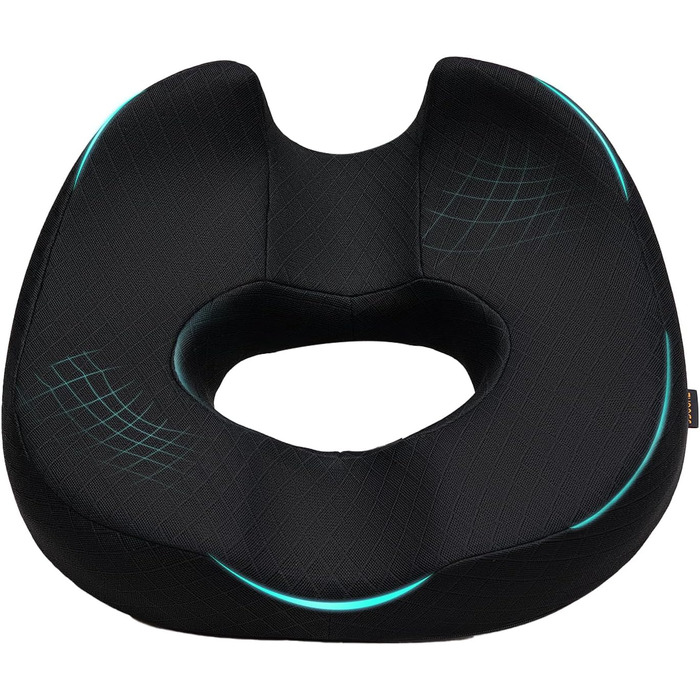 Ортопедична подушка для сидіння (кільце) для геморою та куприкового болю, подушка у формі пончика, Memory Foam, чорна, стандартна