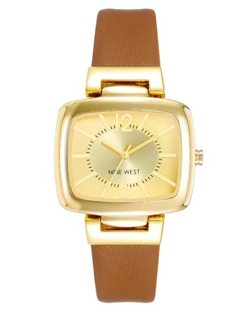 Жіночий наручний годинник Nine West зі шкіряним ремінцем (Honey Brown/Gold)