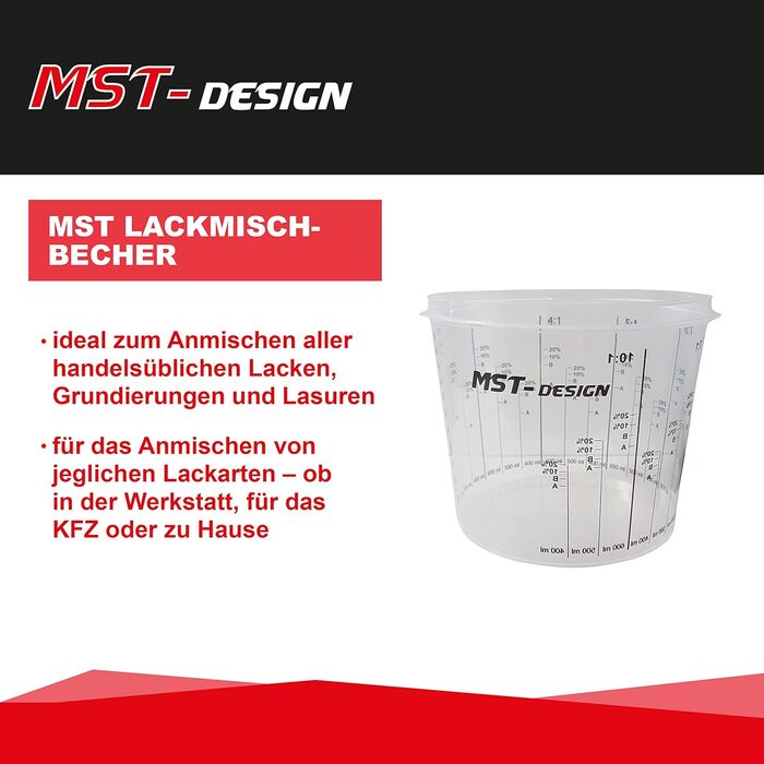 MST-DESIGN Mixing Cups for Paint, 100 Pieces with 1400ml | Robust Disposable Measuring Cups with Mixing Scale | Mixing Cups for Stirring Paints, Fillers, Wood Stains, etc. | Mixing Cups for Stirring | High-Quality Paint Accessories