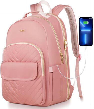 Жіночий рюкзак для ноутбука 17,3 дюйма: стильний рюкзак для дівчат-підлітків, студентів та вчителів, ідеальний для навчання, роботи та офісу (15.6', Рожевий)