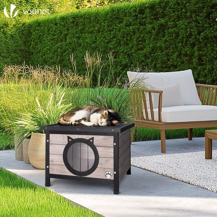 Будиночок для котів Vounot® з асфальтовим дахом, вулиця, 57 x 45 x 43 см (Сірий)