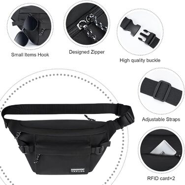 Спортивна нагрудна сумка YaKuss, велика водонепроникна поясна сумка через плече, регульований ремінь для бігу, подорожей, чорна